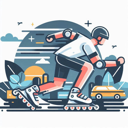 Roller skating on the road. Vector illustration in flat style.のイラスト素材