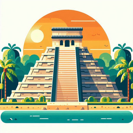 Ancient Chichen Itza in Yucatan, Mexico. Vector illustrationのイラスト素材