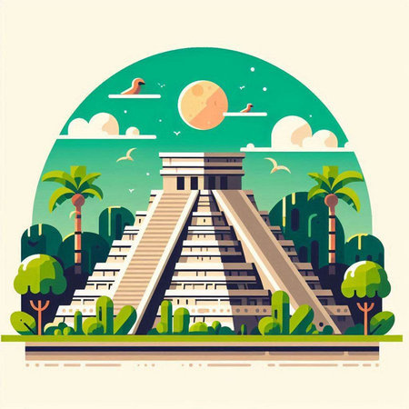 Chichen Itza pyramid in Mexico. Vector illustration in flat styleのイラスト素材