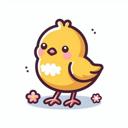 Cute little chicken with flowers. Vector illustration in cartoon style.のイラスト素材