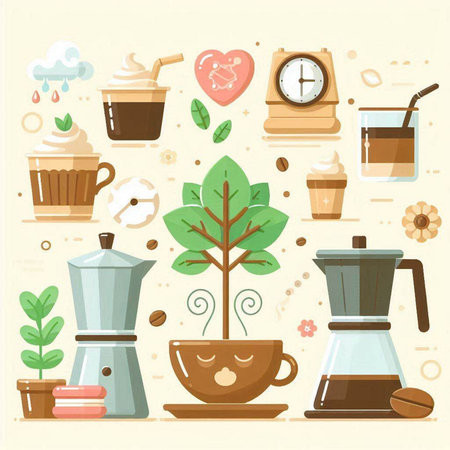 Coffee time flat icons set. Vector illustration for your designのイラスト素材