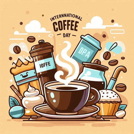Coffee cup and coffee beans, vector illustration. Coffee shop banner.のイラスト素材