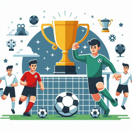 Soccer players. Soccer players and cup. Flat vector illustration.のイラスト素材
