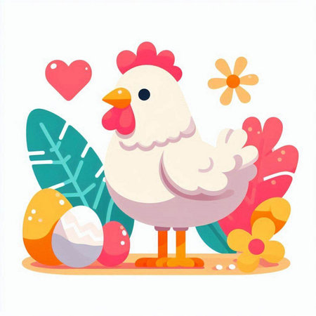 Cute chicken and easter eggs. Vector illustration in cartoon styleのイラスト素材