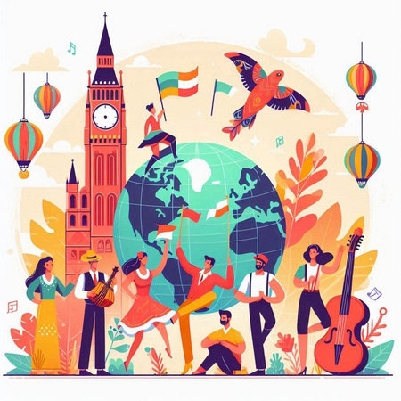 Traveling around the world. Flat vector illustration. Traveling around the world.のイラスト素材