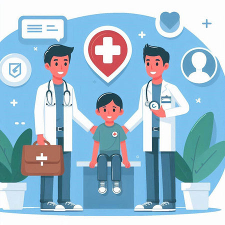 Doctor and patient. Vector illustration in flat style. Doctor and patient.のイラスト素材