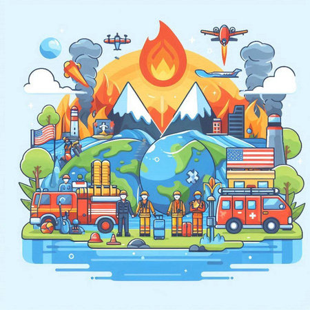 Flat design vector illustration concept of global warming, climate change, climate change and global warming.のイラスト素材