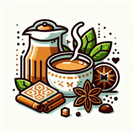Cup of tea with cinnamon and anise. Vector illustration.のイラスト素材