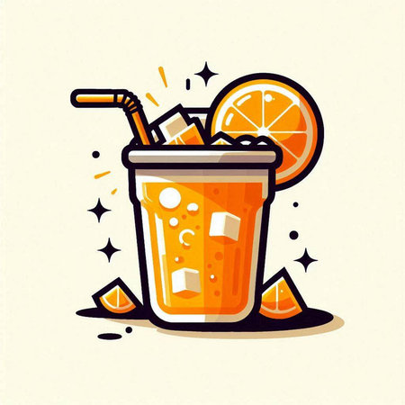 Cocktail with orange, ice and straw. Vector illustration.のイラスト素材