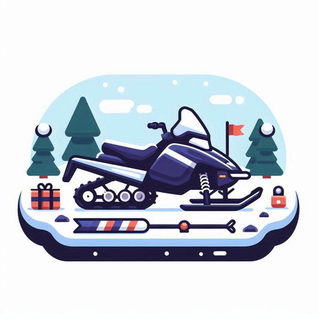 Snowmobile on the snow. Vector illustration in flat cartoon style.のイラスト素材