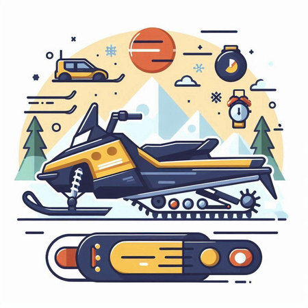 Snowmobile. Snowmobiling. Vector illustration in flat style.のイラスト素材