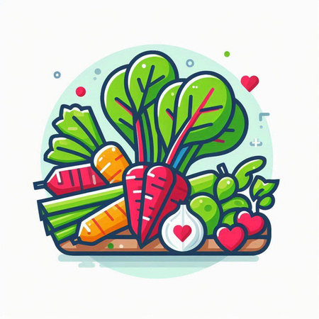 Vegetables icon. Vector illustration of fresh vegetables in flat style.のイラスト素材