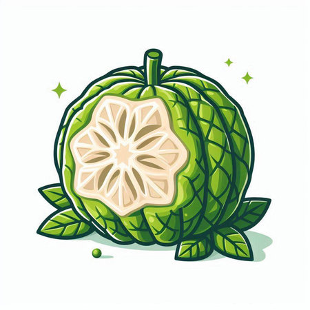 Fresh guava fruit isolated on white background. Vector illustration in cartoon style.のイラスト素材