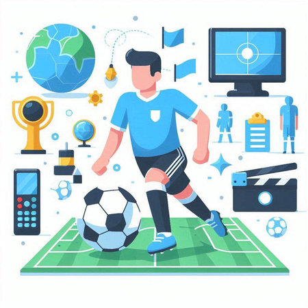 Soccer player on the field. Vector illustration in flat style.のイラスト素材