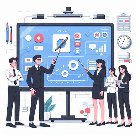Business people working on project presentation. Teamwork concept. Vector illustrationのイラスト素材