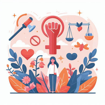 Flat design vector illustration concept of women rights. Feminism, equality and freedom.のイラスト素材