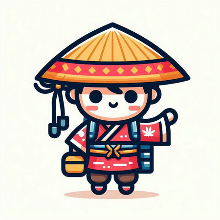 Cute cartoon chinese boy wearing traditional costume. Vector illustration.のイラスト素材