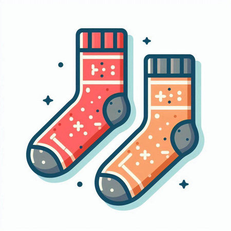 Vector illustration of pair of winter socks. Colorful flat design.のイラスト素材