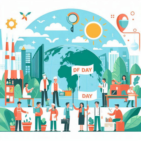 Vector illustration of people in the city. Flat style design. World Labor Day.のイラスト素材