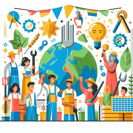 Vector illustration of people working in the garden. Flat style design.のイラスト素材
