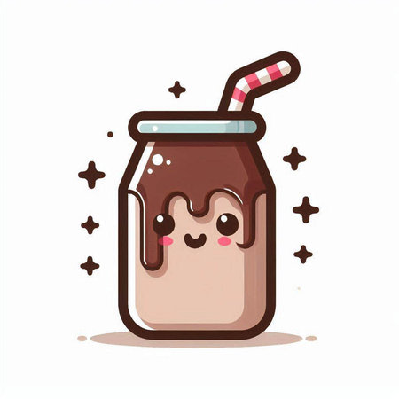 Cute chocolate milkshake in cartoon style. Vector illustration.のイラスト素材