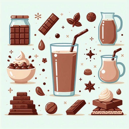 Coffee and chocolate icons set. Vector illustration in flat styleのイラスト素材