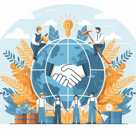 Global business concept. Flat vector illustration. Teamwork and cooperation.のイラスト素材