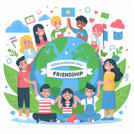 International friendship day concept. Children around the globe. Vector illustration.のイラスト素材
