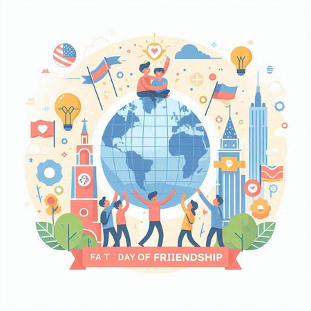 International Day of Families. Vector illustration in flat design with people and globe.のイラスト素材