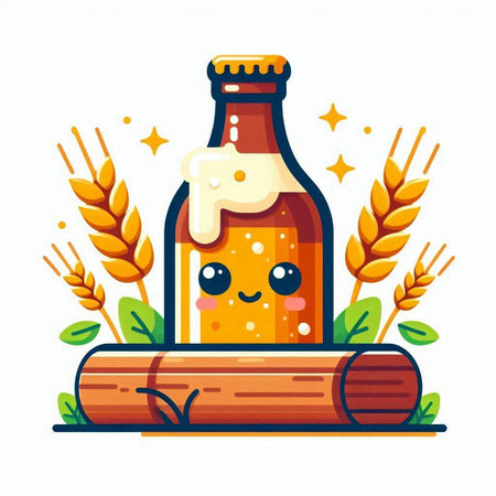 Bottle of beer and wheat. Vector illustration in cartoon style.のイラスト素材