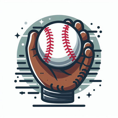 Baseball ball in glove. Vector illustration of a baseball glove with ball.のイラスト素材