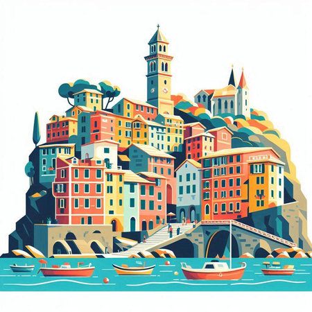 Colorful vector illustration of the city of Rovinj, Croatiaのイラスト素材
