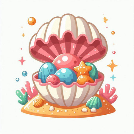 Illustration of colorful seashells in the shape of a cupcakeのイラスト素材