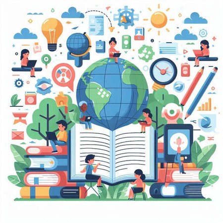 Back to school concept with flat icons of education and learning. Vector illustrationのイラスト素材