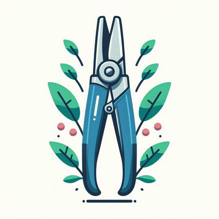 Vector illustration of pliers with leaves. Hand drawn flat style.のイラスト素材