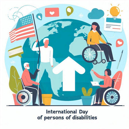 International Day of Older Persons with Disabilities. Flat Vector Illustrationのイラスト素材