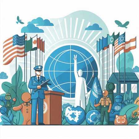 illustration of people with USA flags on the background of the globeのイラスト素材