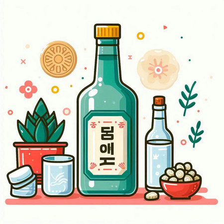 Illustration of a Japanese food and drink on a white background.のイラスト素材