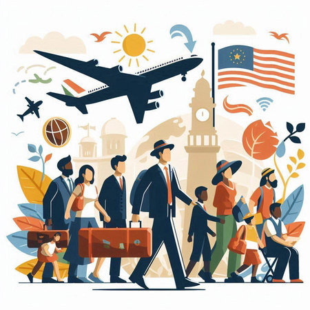 Travel to United States, United States of America. Vector flat illustration.のイラスト素材