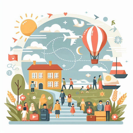 Traveling around the world concept. Vector illustration in flat style.のイラスト素材