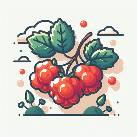 Vector illustration of berry raspberry. Flat line art style design.のイラスト素材