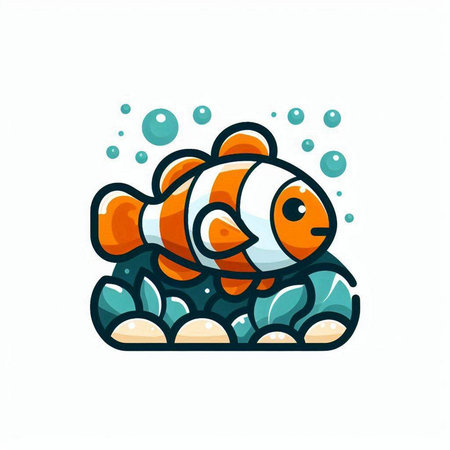 Cartoon clown fish in aquarium. Marine animal. Vector illustration.のイラスト素材