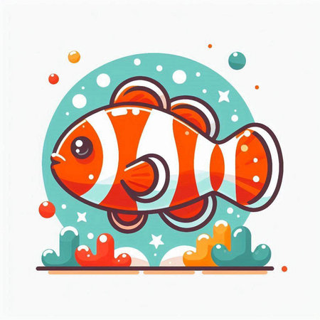 Cute cartoon clown fish on a white background. Vector illustration.のイラスト素材