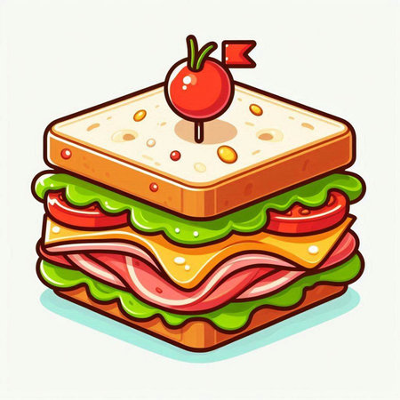 Sandwich with ham, cheese, tomato and lettuce. Vector illustration.のイラスト素材