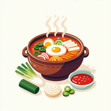 Ramen soup with egg and vegetables in bowl. Vector illustration.のイラスト素材