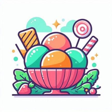 Ice cream in a bowl. Colorful vector illustration in cartoon style.のイラスト素材