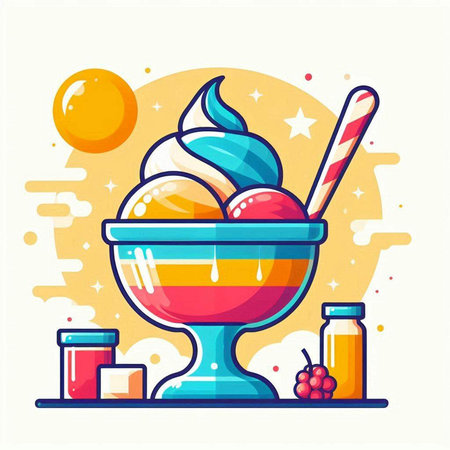 Ice cream in a glass bowl. Vector illustration in flat style.のイラスト素材