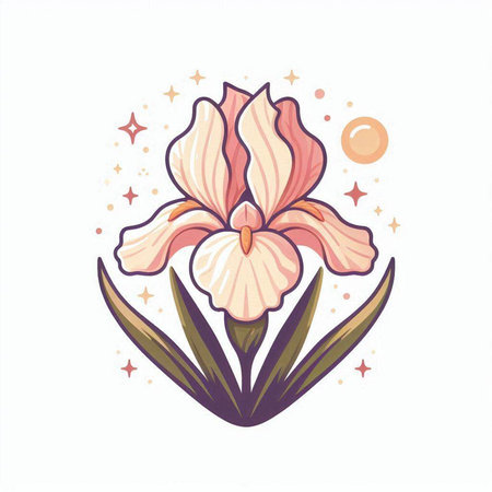 Illustration of iris flower with stars and moon on white backgroundのイラスト素材