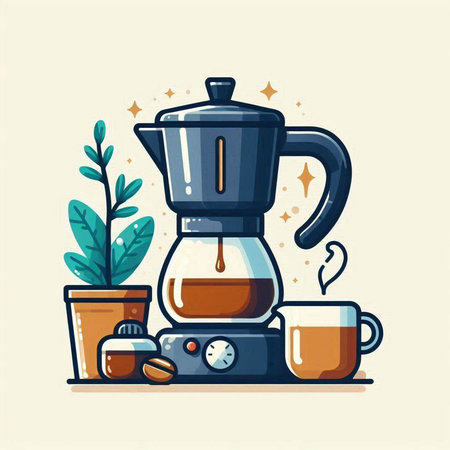Coffee maker and coffee cup. Vector illustration in flat styleのイラスト素材