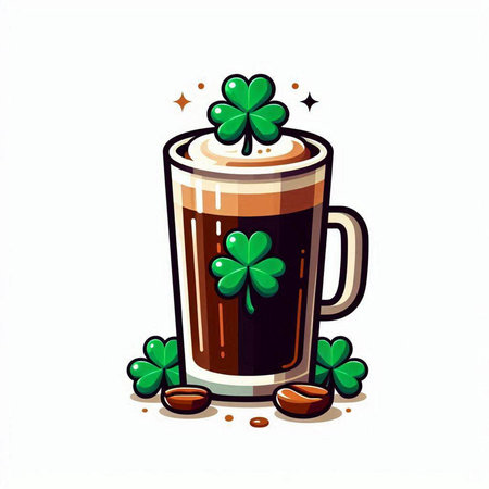 Illustration of a cup of coffee with four-leaf cloverのイラスト素材